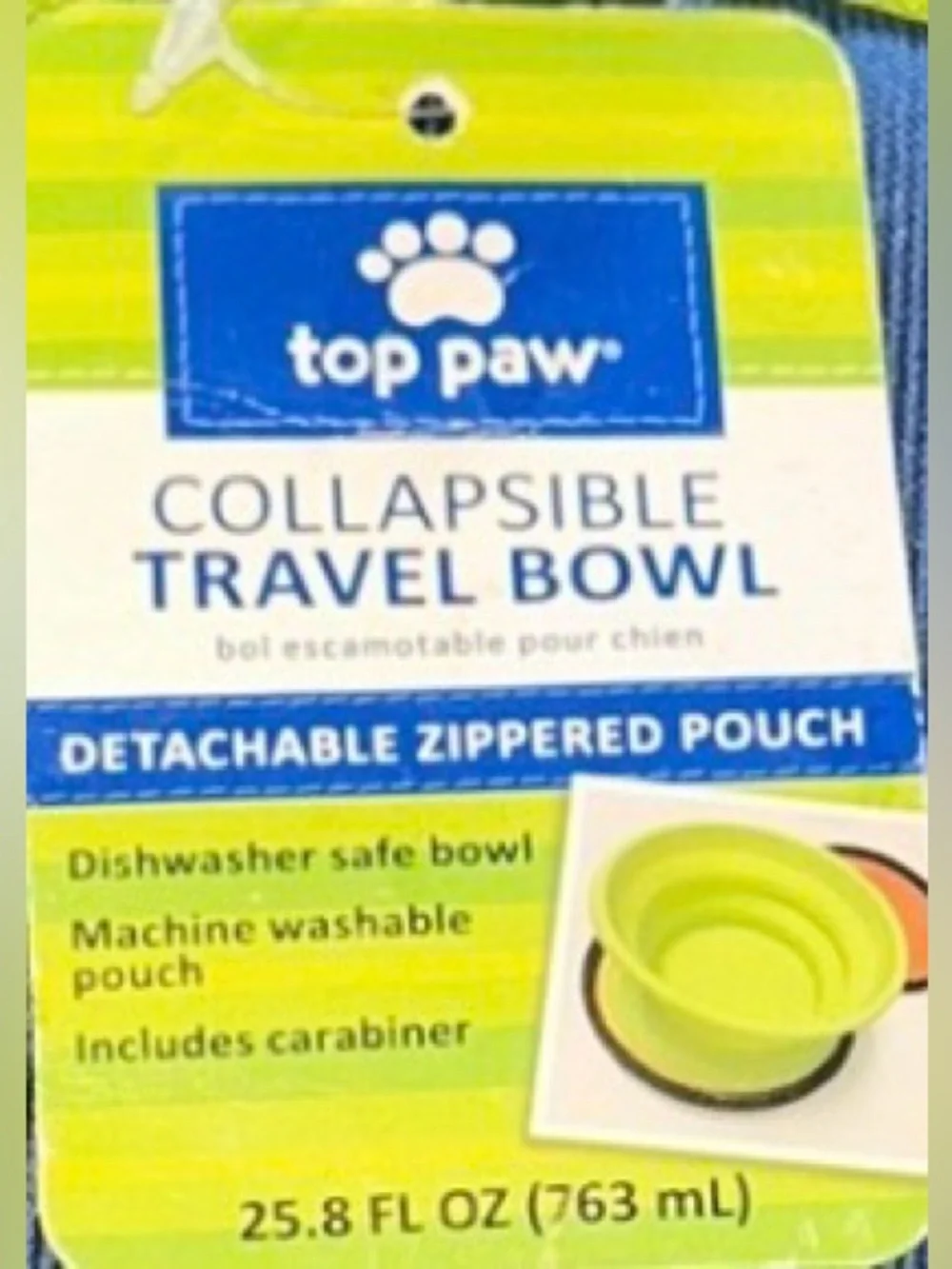 Top Paw Dog Bowl Collapsible NWT On the Go Travel Blue Orange Yellow